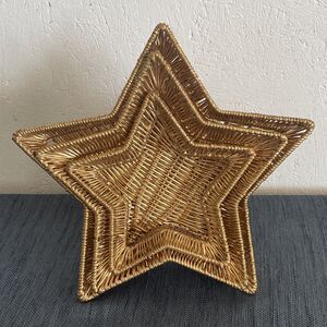 Pier 1 Set of 3 Star Wicker Wire Baskets Nesting Gold Painted Woven Christmas
